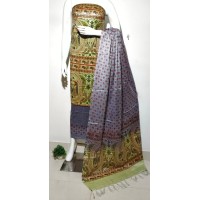 Bhagalpuri Dupian Semi Silk Unstitched Suit Piece with Madhubani Screen Print