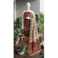 Bhagalpuri Dupian Semi Silk Unstitched Suit Piece with Madhubani Screen Print