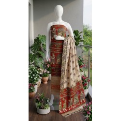 Bhagalpuri Dupian Semi Silk Unstitched Suit Piece with Madhubani Screen Print