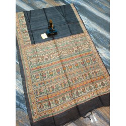Bhagalpuri Tussar Ghicha Silk Saree with Madhubani Hand Painting