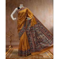 Bhagalpuri Tussar Ghicha Silk Saree with Madhubani Hand Painting